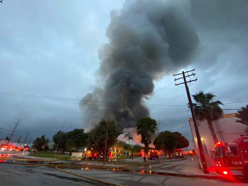 Firefighters fought a blaze at an industrial warehouse in Commerce early Friday morning.