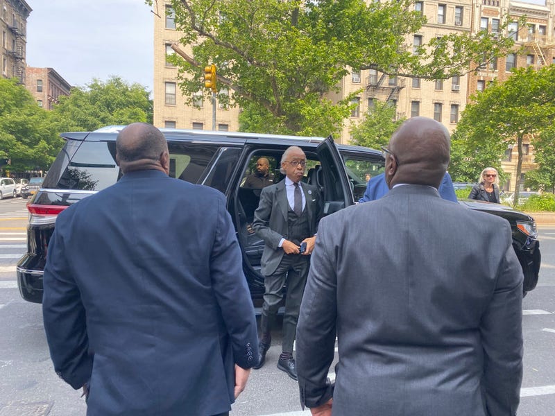 Rev. Al Sharpton arrives at the Mount Neboh Baptist Church in Harlem to deliver a eulogy for Jordan Neely on May 19, 2023