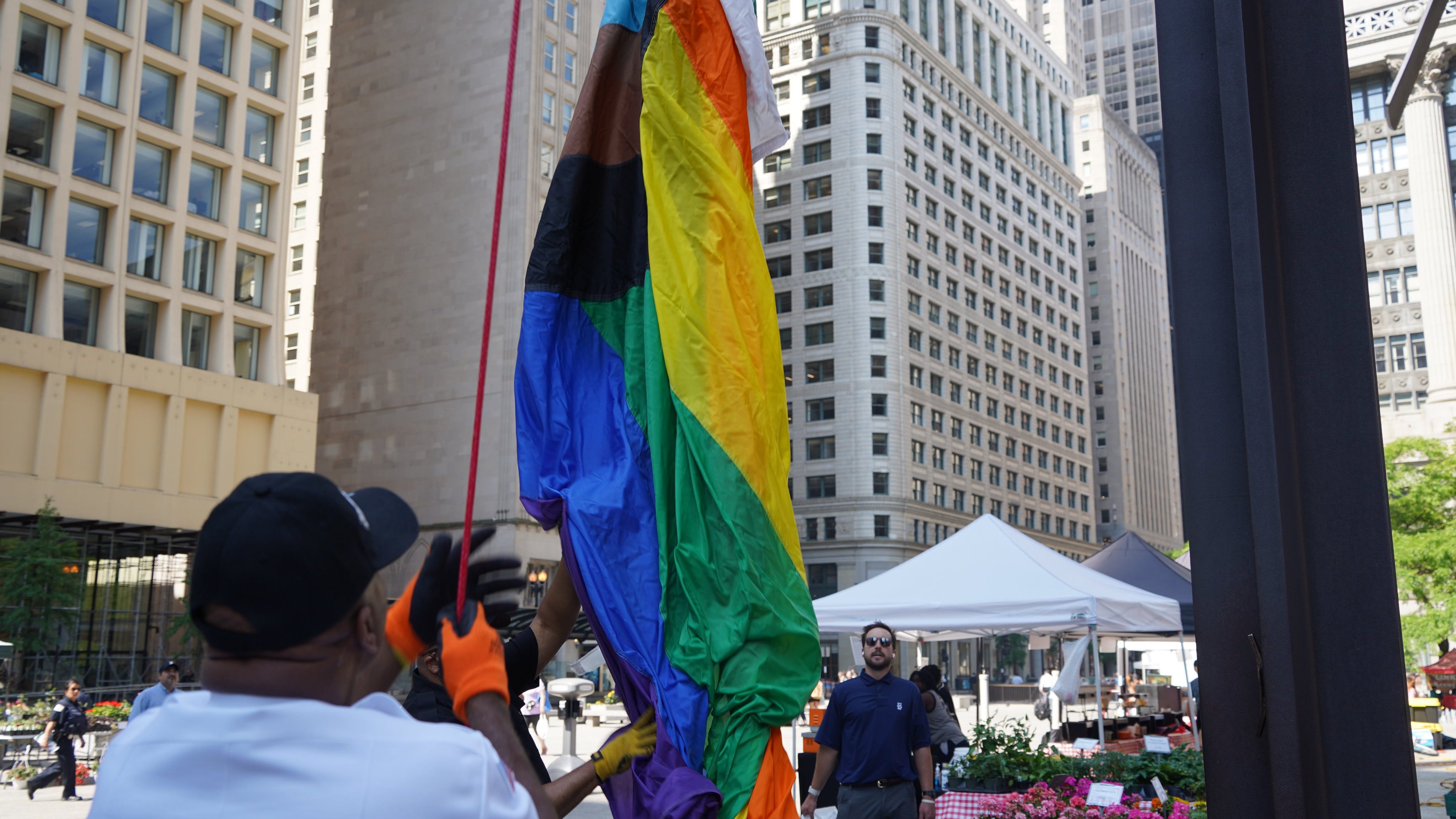 County officials raise Progress Pride flag in Daley Plaza: 'Happy Pride, everyone'