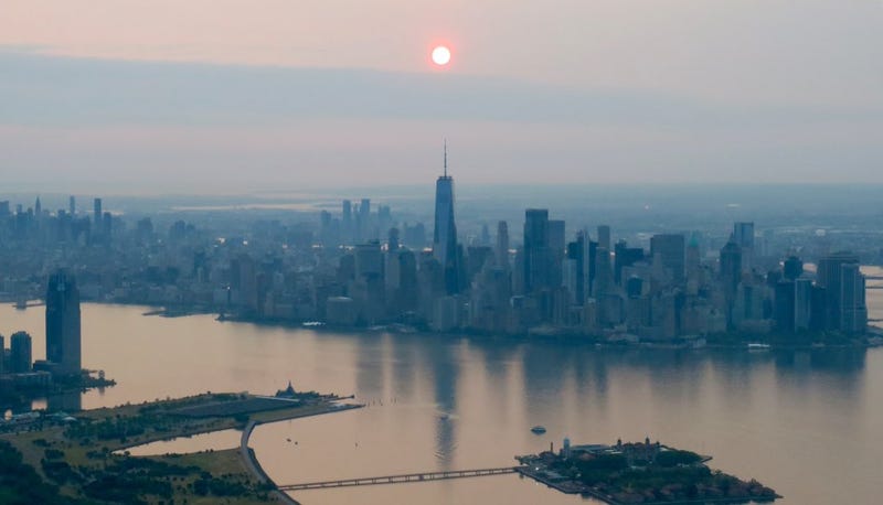 Haze returned to New York City on Friday, though it wasn't nearly as bad as last week. The smoke could worsen this weekend after storms move out