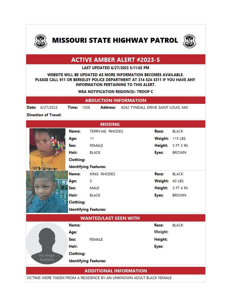 Amber Alert issued for abducted children.