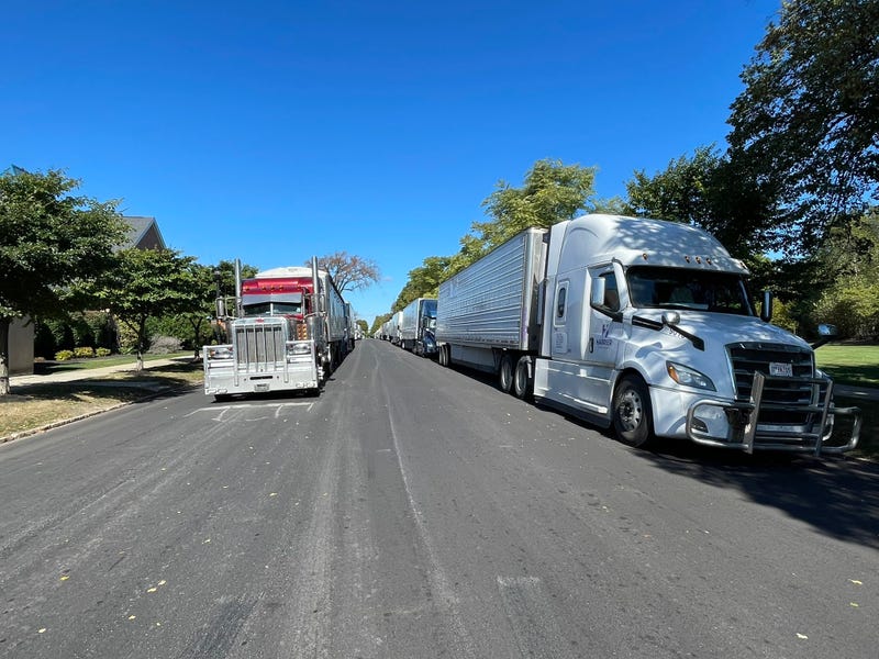 Tractor trailers parked on Busti Avenue