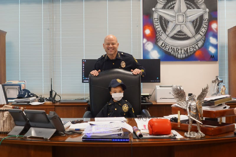 Dallas police Chief Eddie Garcia with Mecia on Friday, Dec. 8, 2023.