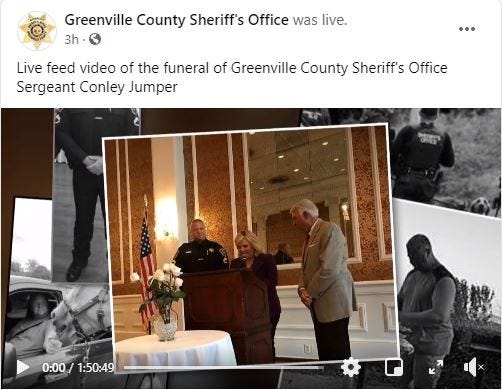 Greenville County Sheriff's Office Facebook live-stream of funeral for Sgt. Conley Jumper