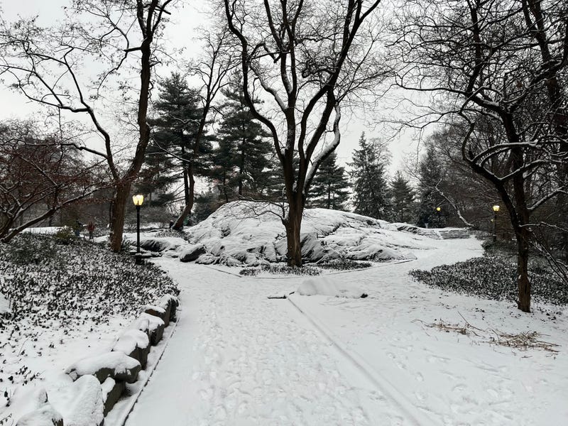 More than an inch of snow fell in Central Park late Monday into Tuesday, breaking a 701-day streak without an inch or more of snow
