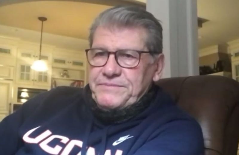 Legendary UConn coach Geno Auriemma met reporters via Zoom after testing positive for COVID-19, 3/15/21.