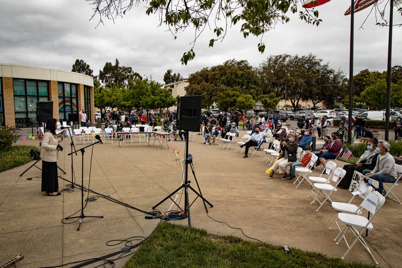 Dozens gather at rally against AAPI hate in San Leandro. 