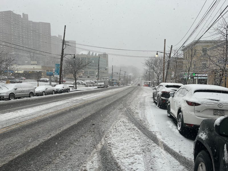 Snow falls on Riverdale in the Bronx on Feb. 13, 2024