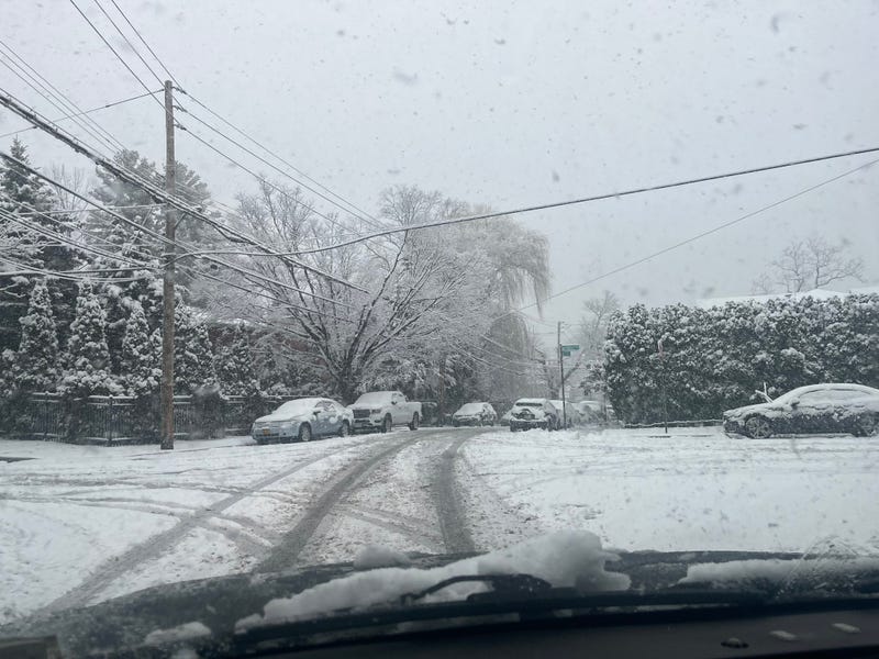 Snow falls on Riverdale in the Bronx on Feb. 13, 2024