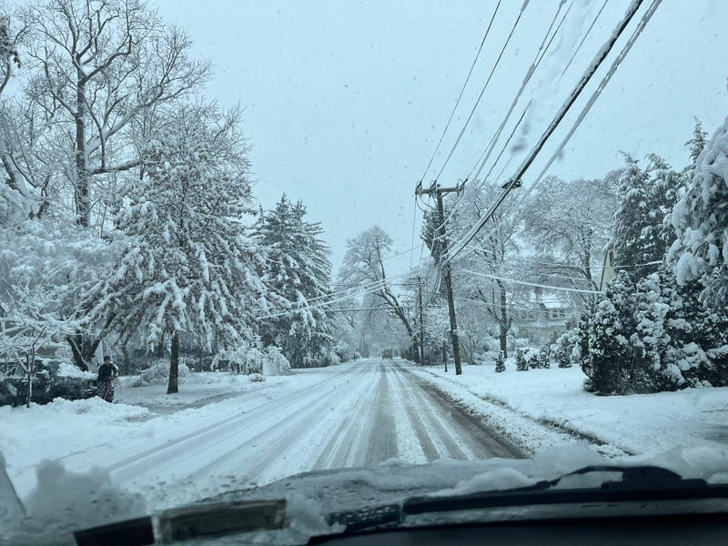Snow covers Hollywood Avenue in Ho-Ho-Kus, New Jersey, on Feb. 13, 2024