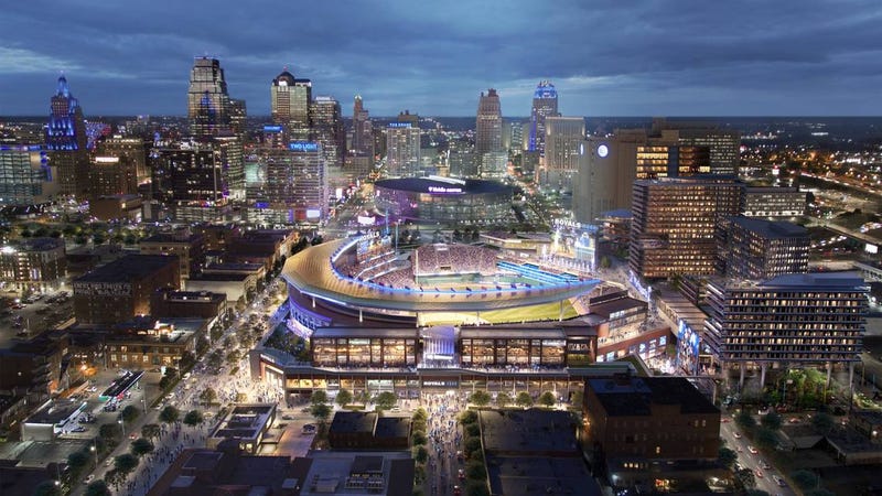 A rendering of the Royals proposed downtown ballpark