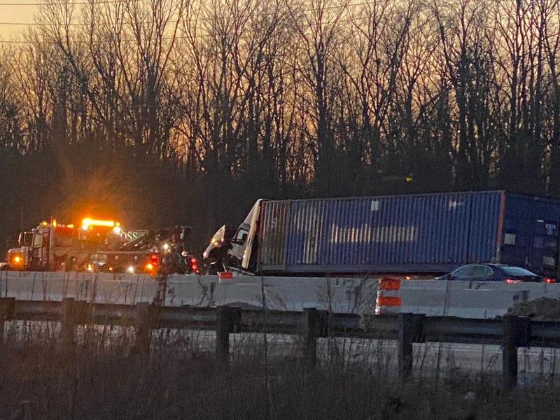 A semi and passenger vehicle crashed around 4 a.m. It’s unknown at this time if there were any injuries. Only the left lane is open; Delays are up to 40 minutes