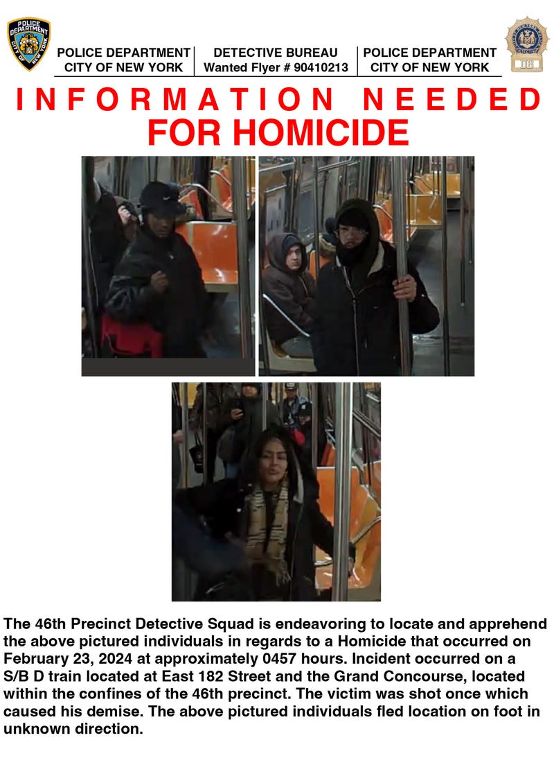 A wanted poster released by the NYPD on Friday