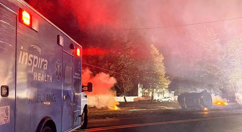 An ambulance at the scene of the crash in Blackwood, New Jersey on Wednesday night, March 11, 2026.