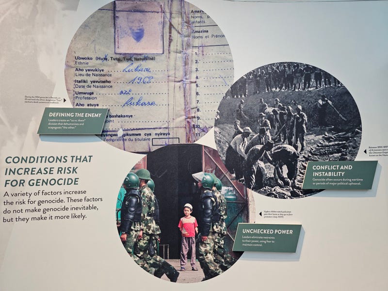 A panel in the Illinois Holocaust Museum's newest permanent exhibit, called "Voices of Genocide."
