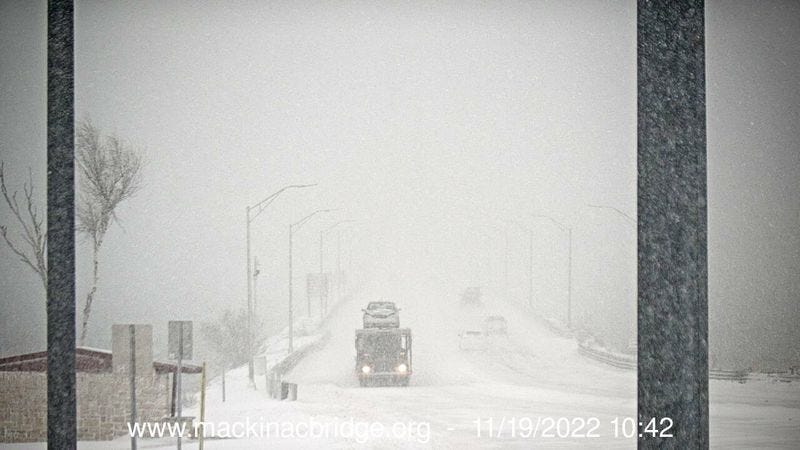 The 5-mile span crossing the Straits of Mackinac is proving dangerous and difficult for divers Saturday morning due to high winds and heavy snowfall.