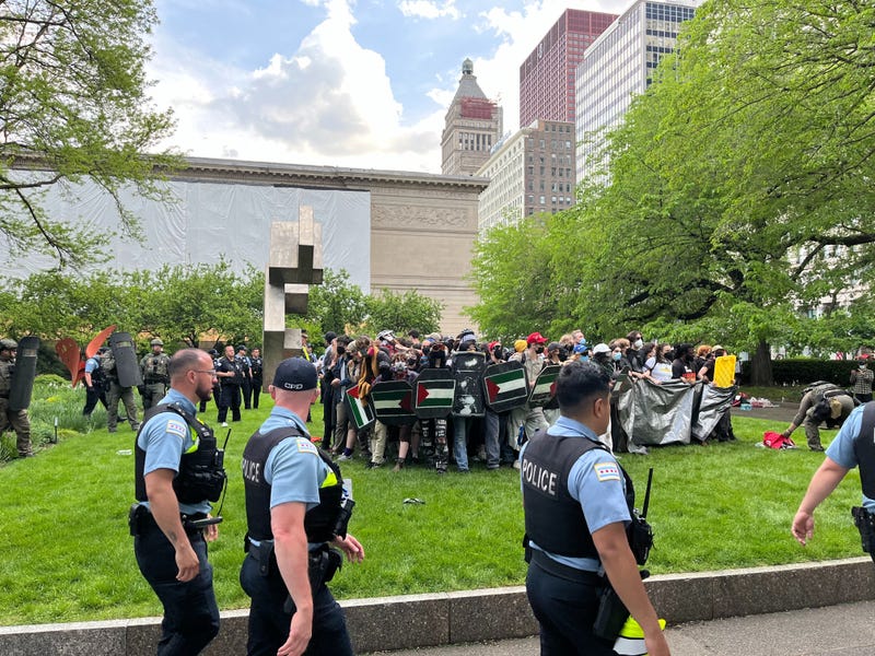 Chicago police cleared a so-called "divest and disclose" encampment at Art Institute of Chicago's North Garden on Saturday. Police said 68 people were arrested.