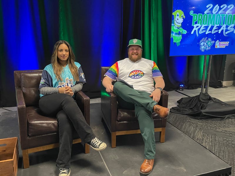 Hartford Yard Goats in-game hosts Mellaney Castro and Conor Geary, who hosted the team's promotional dates release party.