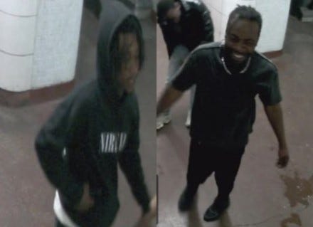 Surveillance images released by the Chicago Police Department show two suspects in a robbery and battery that took place on a CTA Red Line platform in May.