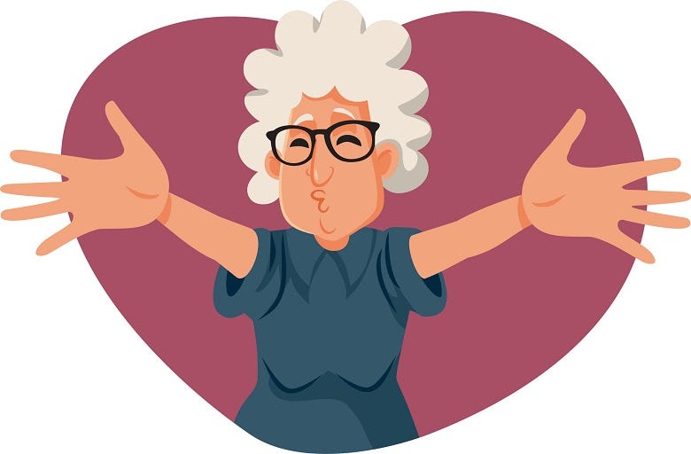 Granny cartoon giving a hug