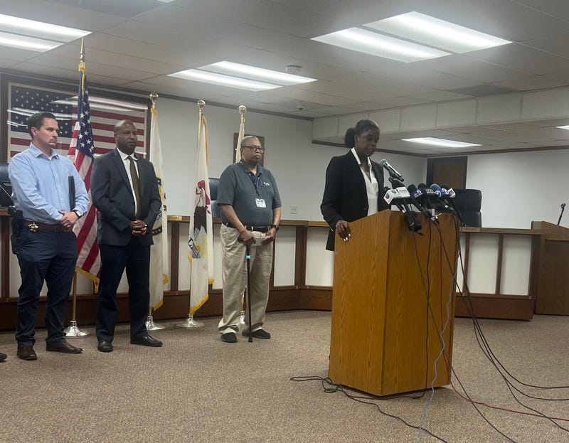 Cook County State's Attorney Kim Foxx speaks to reporters in Forest Park on Sept. 3, 2024, about the fatal shooting of four people on a Chicago Transit Authority Blue Line train.