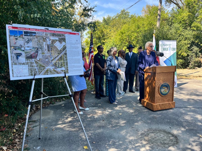 Cook County President Toni Preckwinkle speaks at a ribbon-cutting in Dixmoor to commemorate the completion of the Dixmoor Watermain Infrastructure Improvement Project.