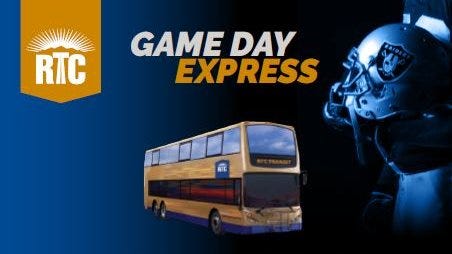The Gameday Express Bus advertisement for rides to Las Vegas Raiders' games