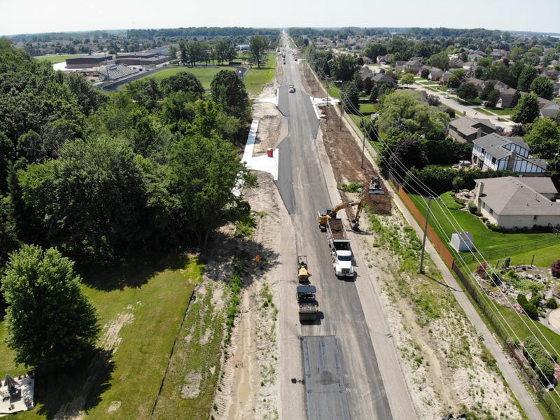 Aerial view of construction on Garfield Road