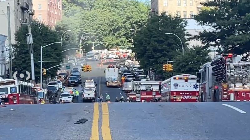 FDNY and Con Edison officials respond to a gas rupture in the Bronx on Sunday morning.