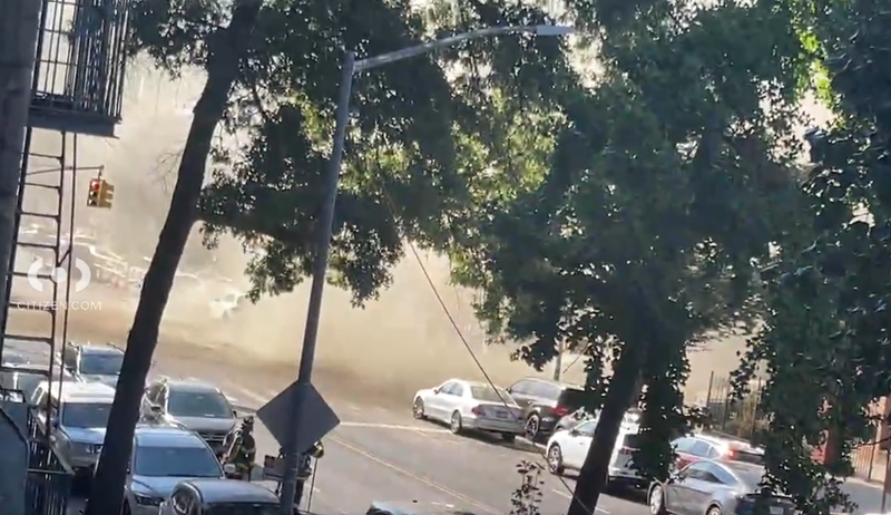 A large cloud of gas filled the area of a gas valve rupture in the Bronx on Sunday morning.