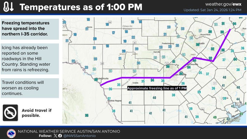 Freezing line as of 1pm Saturday