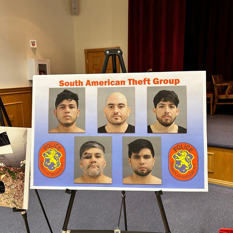 Five men from a nationwide theft gang are on the run after a robbery attempt on Long Island on Nov. 8, 2024. 