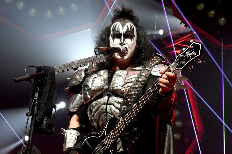 Gene Simmons of KISS performs during their End Of The Road World Tour at The Forum on February 16, 2019