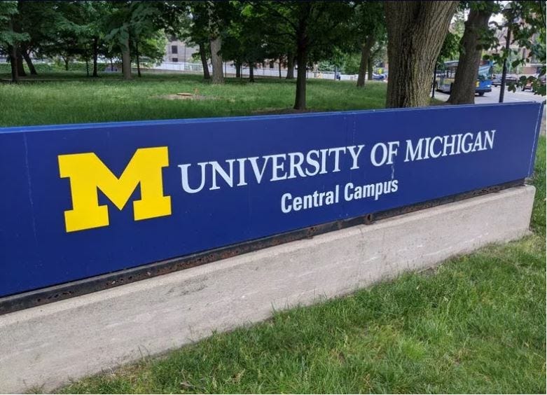 University of Michigan sign on campus