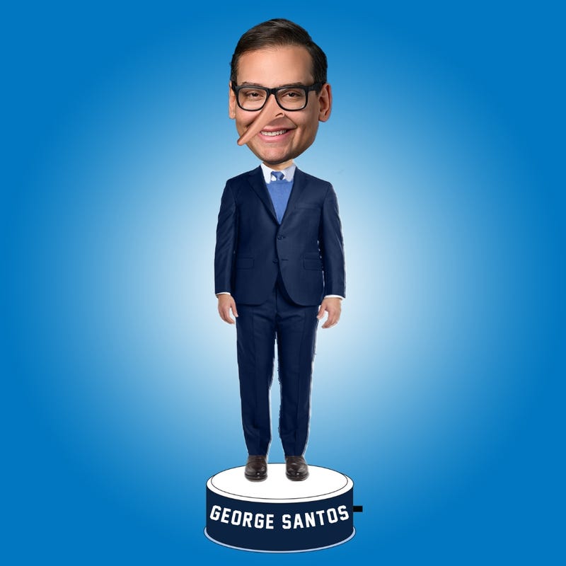 One version of the bobblehead has an extended nose, which the museum said symbolizes the "growing number of lies and fabrications" surrounding George Santos' history.