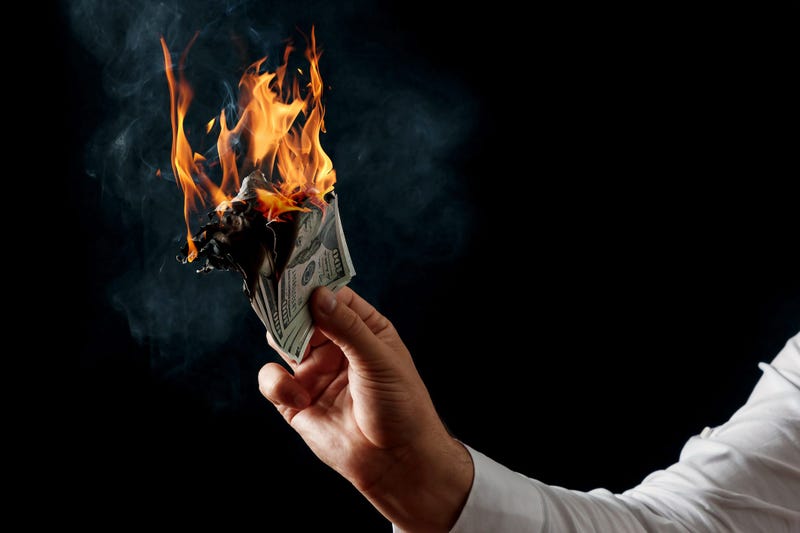 Dollar, Cash, Burning, Fire, Man