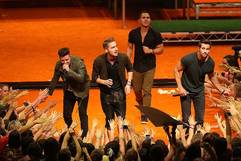 Members of Big Time Rush perform during the Nickelodeon Slimefest 2013 matinee show at Sydney Olympic Park Sports Centre on September 27, 2013 in Sydney, Australia