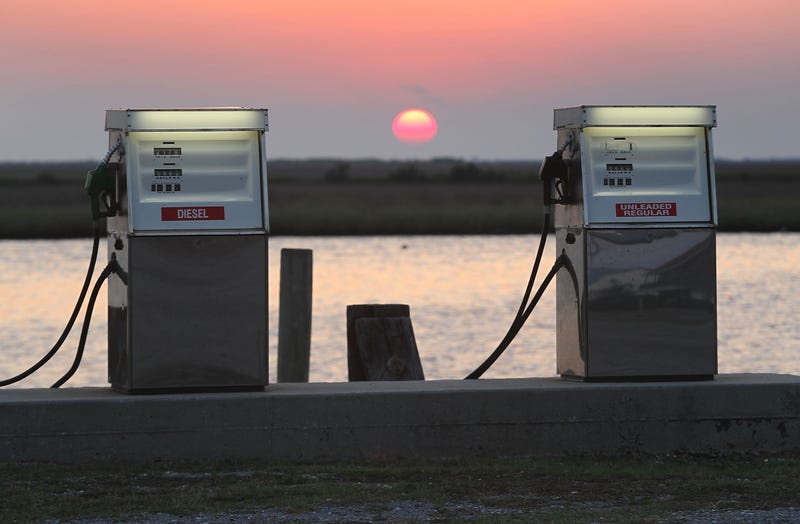 gas pumps during sunset