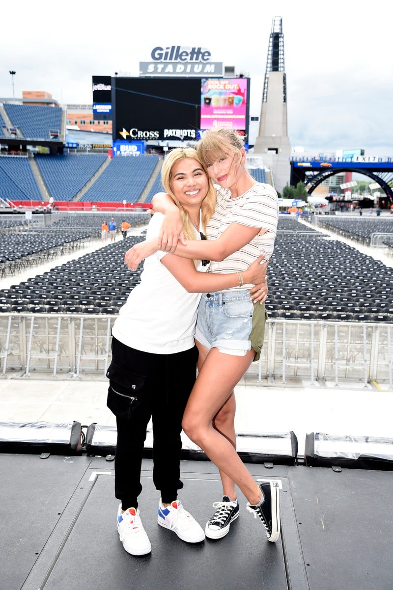 Hayley Kiyoko and Taylor Swift attend rehearsals during the Taylor Swift reputation Stadium Tour at Gillette Stadium on July 26, 2018 in Foxborough, Massachusetts.