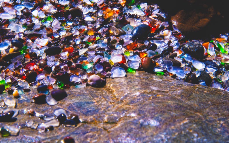 Sea glass pebbles on a beach