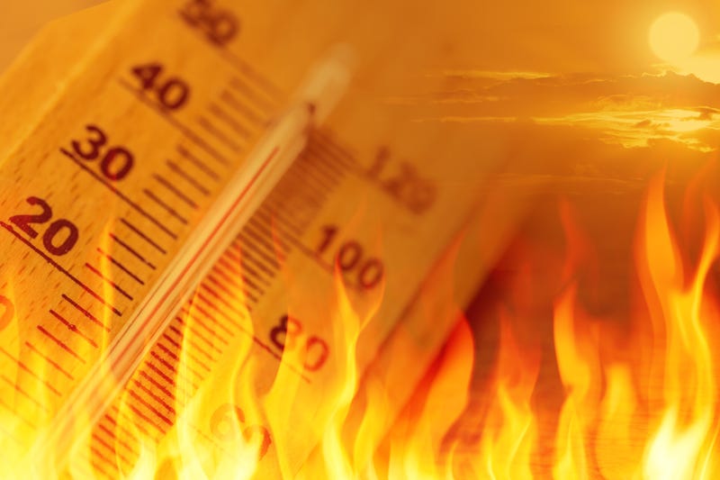 Thermometer with flames indicating extreme heat