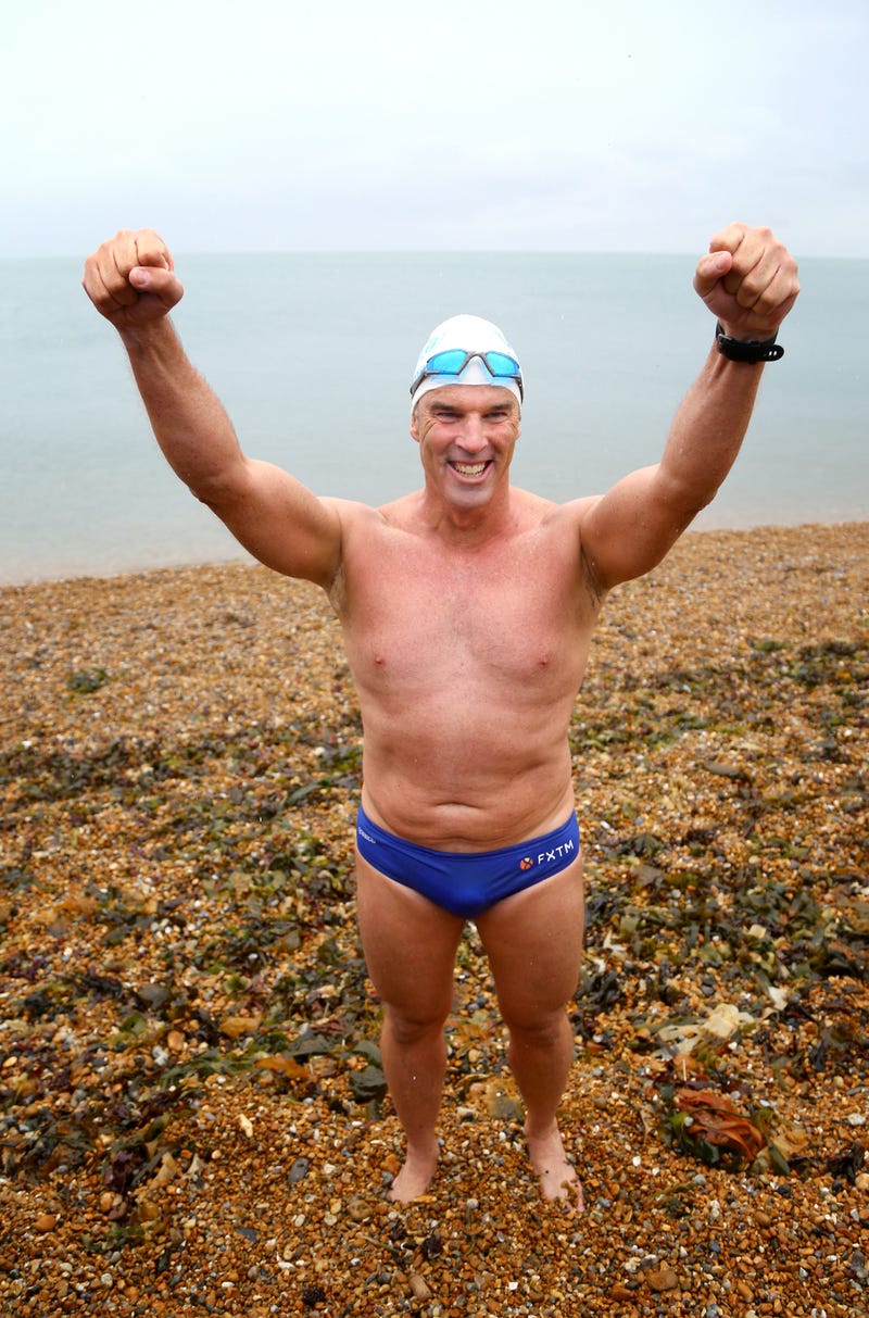 Lewis Pugh arrives onto Shakespeare Beach to complete his Long Swim from Land's End to Dover