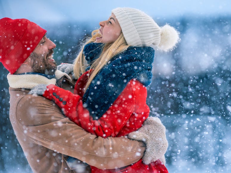 Christmas, Snow, Couple, Romance, Hugging
