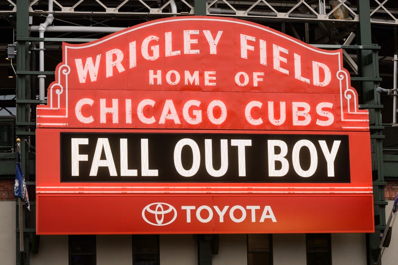 A view of the marque before Fall Out Boy perform during The Mania Tour at Wrigley Field on September 8, 2018 in Chicago, Illinois.