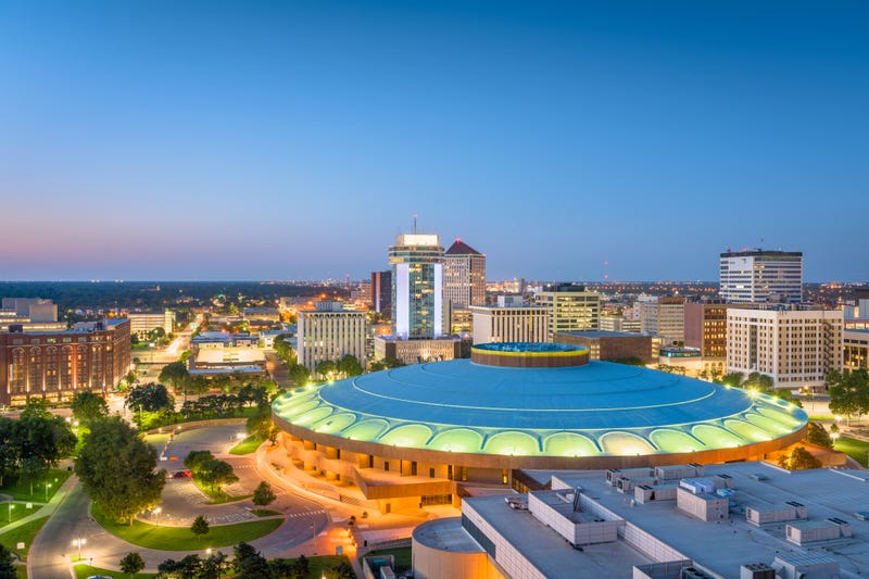 Wichita, Kansas, downtown skyline at dusk