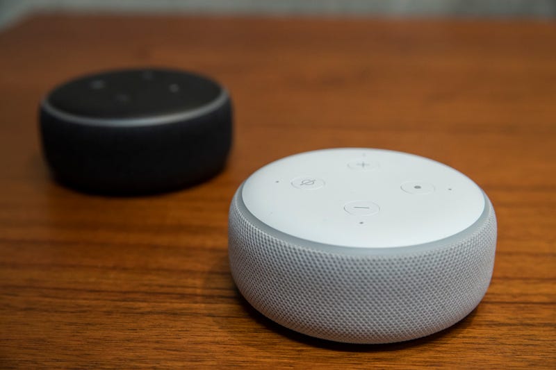 Echo Dots at an Amazon Headquarters launch event.