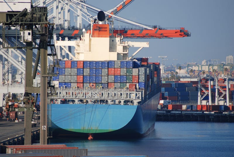 A container ship in the Port of Los Angeles