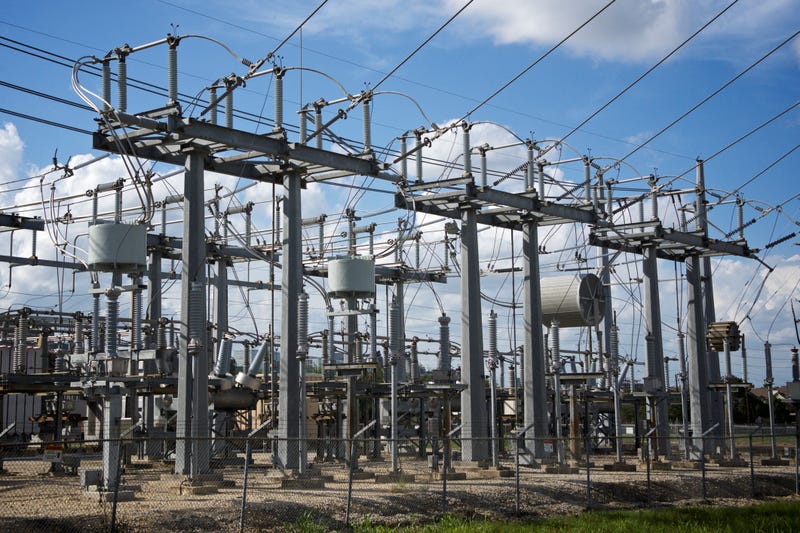 Close up of a power distribution station in Houston, Texas.