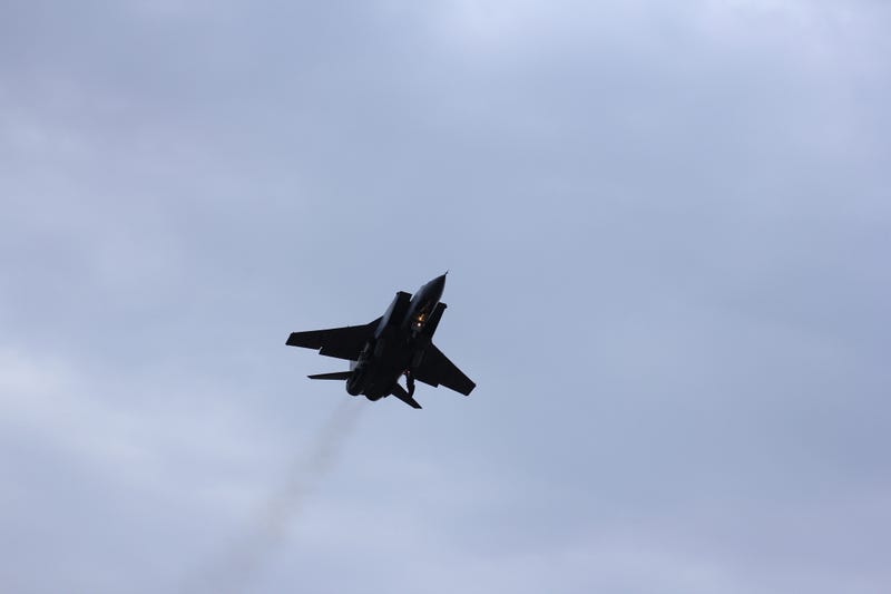 Russian Jet fighter MiG-31 landing. - stock photo