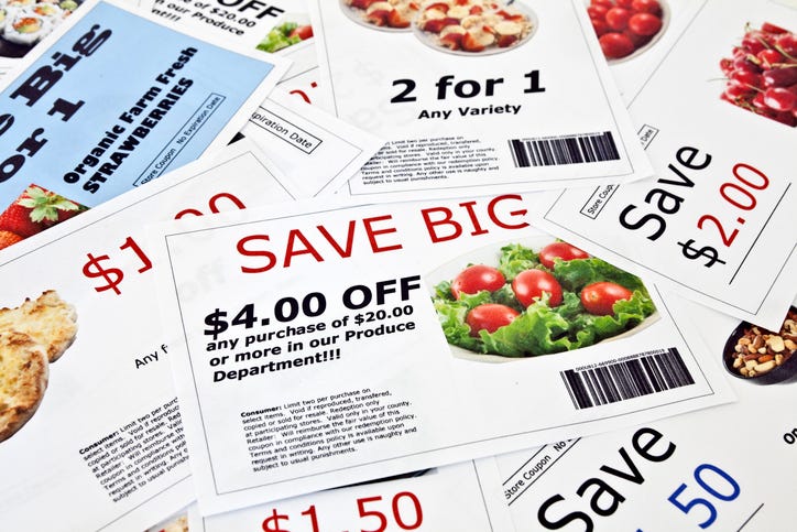 Fake coupon background. All coupons were created by the photographer. Images in the coupons are the photographers work and are included in the release. The bar codes are fake. The text is fictional.